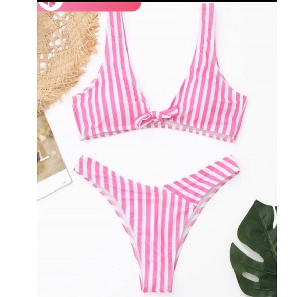 Zaful Other - NWOT Pink &white striped womens bikini size Medium